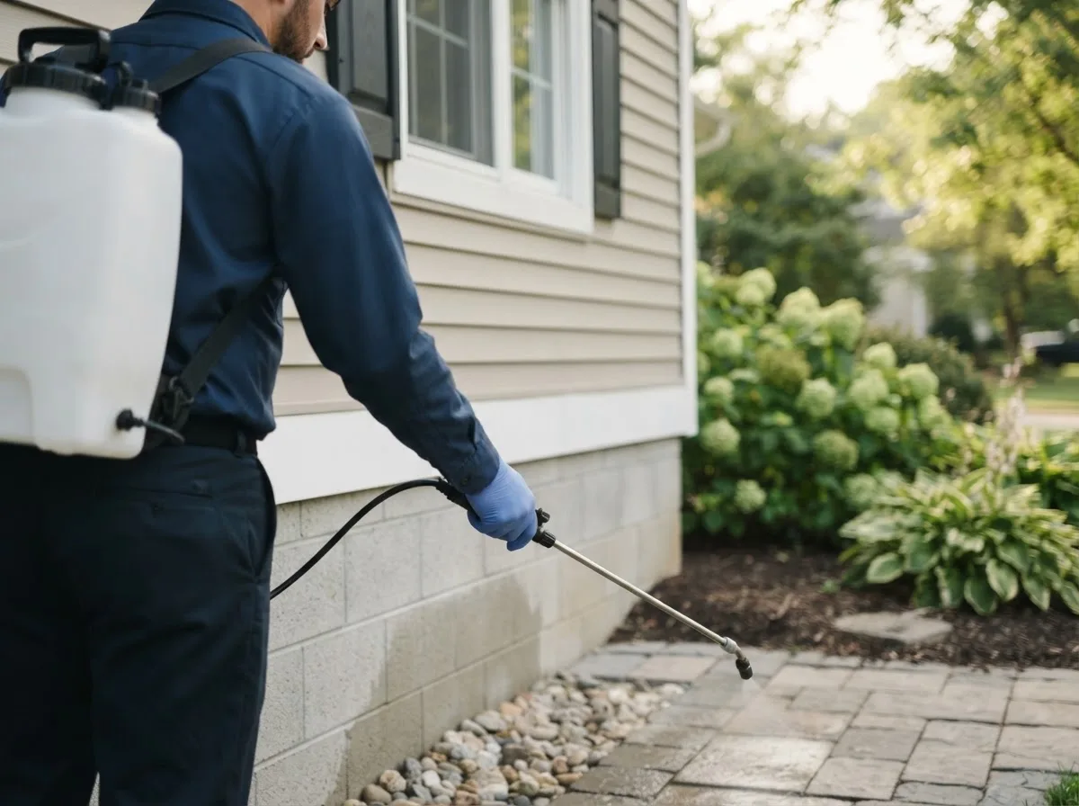 Pest control technician inspecting a home in Erieville, NY